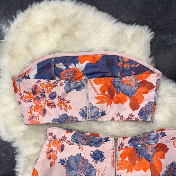 Fashion nova Asami floral skirt set jacquard pink peach orange navy cute - Picture 12 of 14